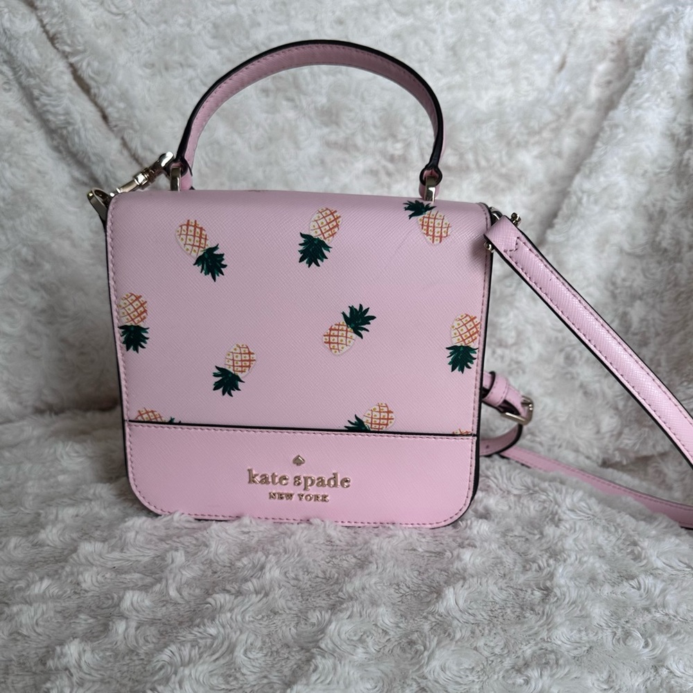 Kate Spade New York Staci Square Pineapple Pink Flap Crossbody Bag Top Handle